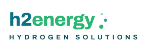 Logo von h2energy: Wasserstofflösungen, Text in Blau und Grün auf weißem Hintergrund.
