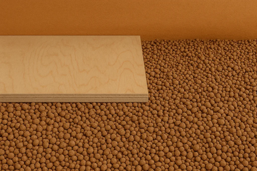 Lehmbaustoffe — Blähton und Holzplatte
